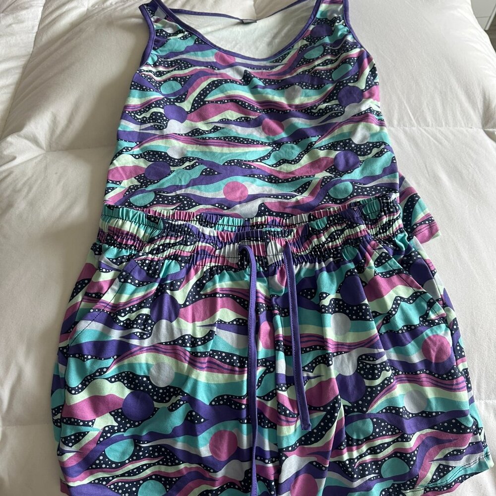 NEW Cheek Boss Pajama Sleep Short Set - 90s Milky Way - Purple & Green - Large